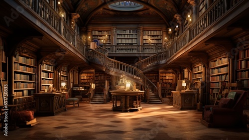 Most beautiful fantastic library monastery world image AI generated art