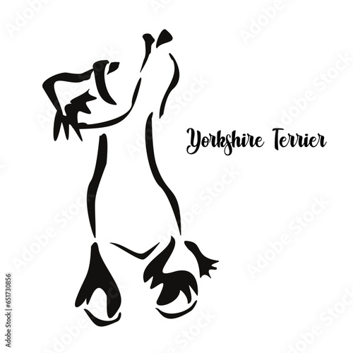Logo of a small dog breed Yorkshire terrier. Proudly sitting dog. Animal Gestalt Design