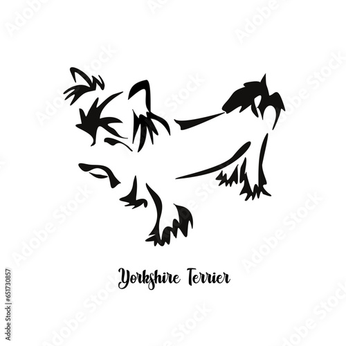 Logo of a small dog breed Yorkshire terrier. Proudly sitting dog. Animal Gestalt Design