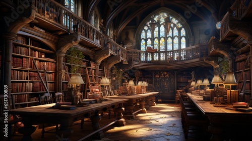 Most beautiful fantastic library monastery world picture AI generated art © Bijali