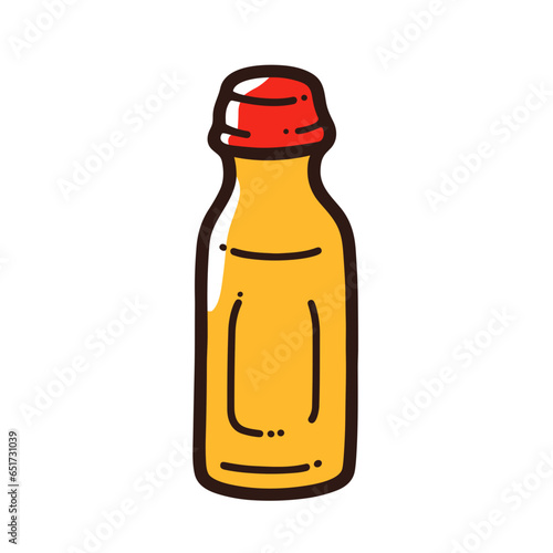 Mustard bottle vector icon in minimalistic, black and red line work, japan web
