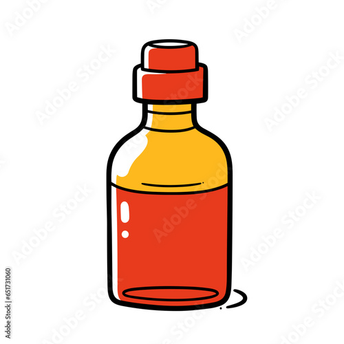 Mustard bottle vector icon in minimalistic, black and red line work, japan web