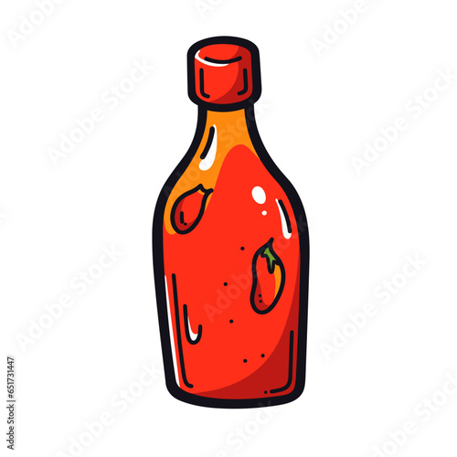 Hot sauce bottle vector icon in minimalistic, black and red line work, japan web