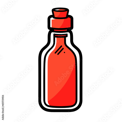 Hot sauce bottle vector icon in minimalistic, black and red line work, japan web