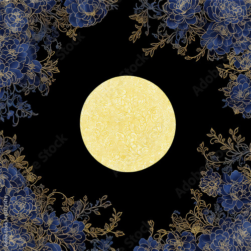 満月と青い植物　ジェネレーティブ AI