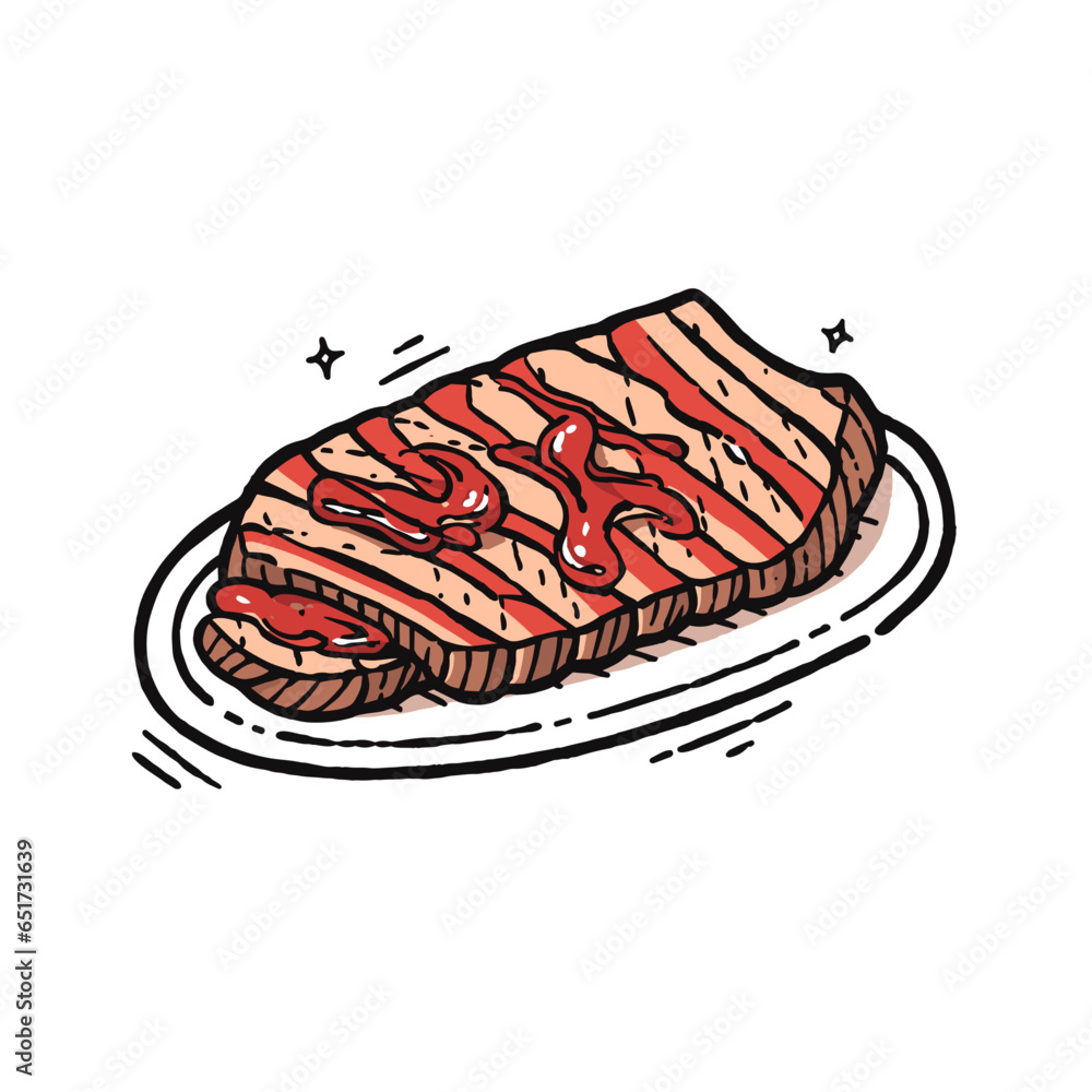 BBQ Brisket vector icon in minimalistic, black and red line work, japan web BBQ Brisket vector icon in minimalistic, black and red line work, japan web