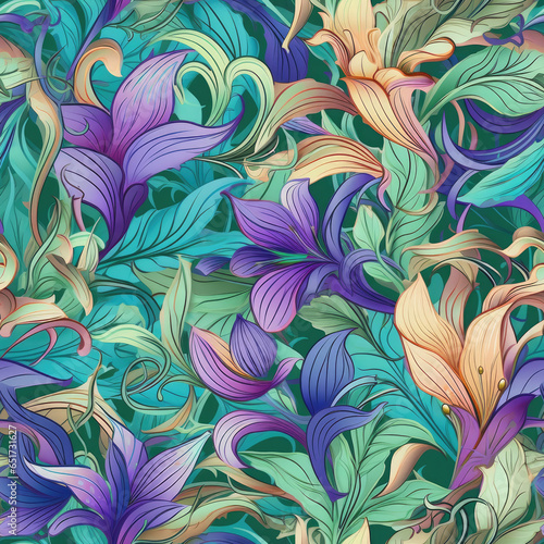 Intricate rose vine pattern with_geometric accent seamless pattern, AI Generated