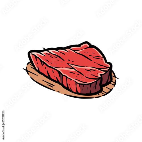 Brisket vector icon in minimalistic, black and red line work, japan web