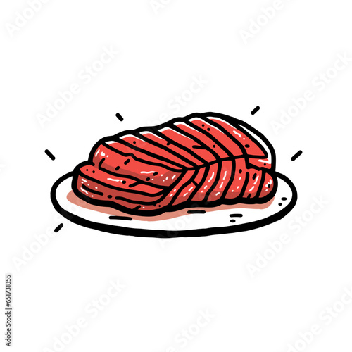 Brisket vector icon in minimalistic, black and red line work, japan web