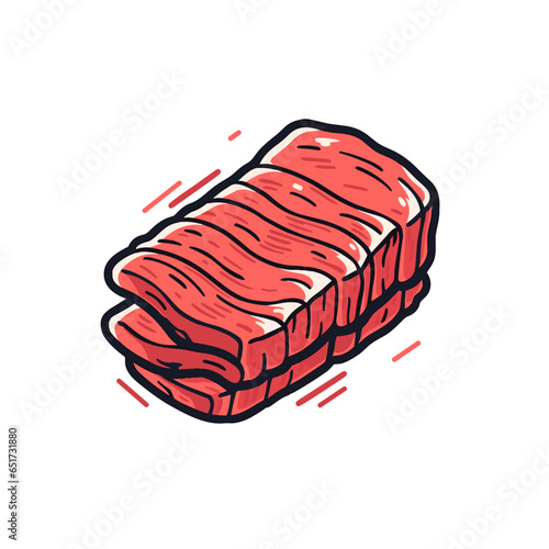 Brisket vector icon in minimalistic, black and red line work, japan web