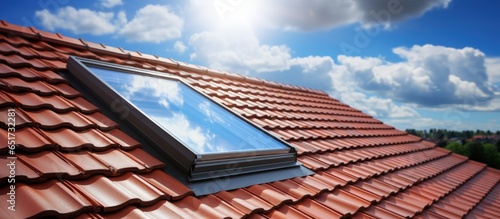 Install and maintain a modern roof window with red brick tiles in a European city street attic photo