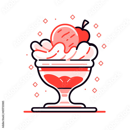 Sundae Cup vector icon in minimalistic, black and red line work, japan web