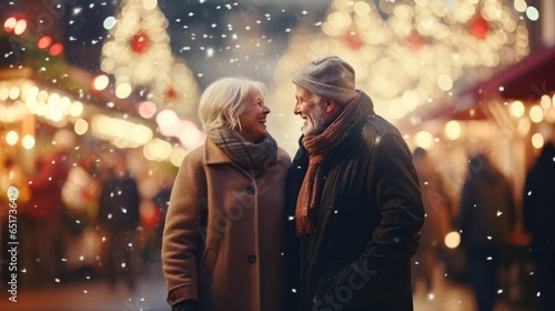 Photo of a couple standing in front of a beautifully decorated Christmas tree