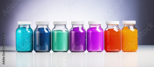 Dyed polymer granulates in lab photo