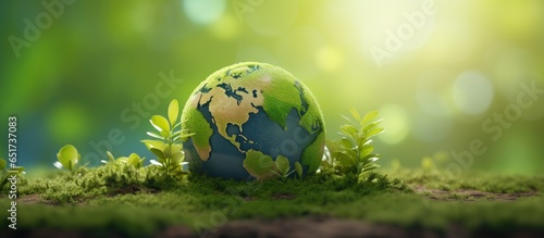 World Environment day 05 June Green earth with young plant on green nature background design