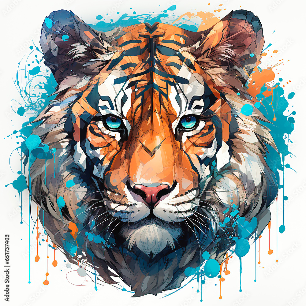 tiger head on blue illustration