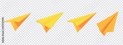 3d paper plane and mail icon. Minimal yellow 3d email sent letter to social media marketing. 