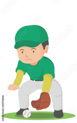 ゴロを捕球する野球選手