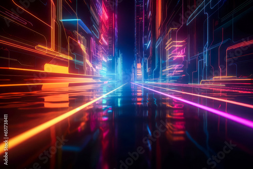 abstract colorful bright neon rays and glowing lines background