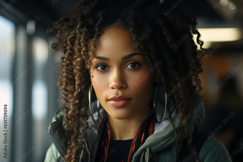 A young woman takes a well-deserved break from her run. Generative AI. A young woman takes a well-deserved break from her run. Generative AI.