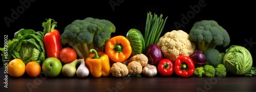 Some fresh vegetables piled together in front of a black background