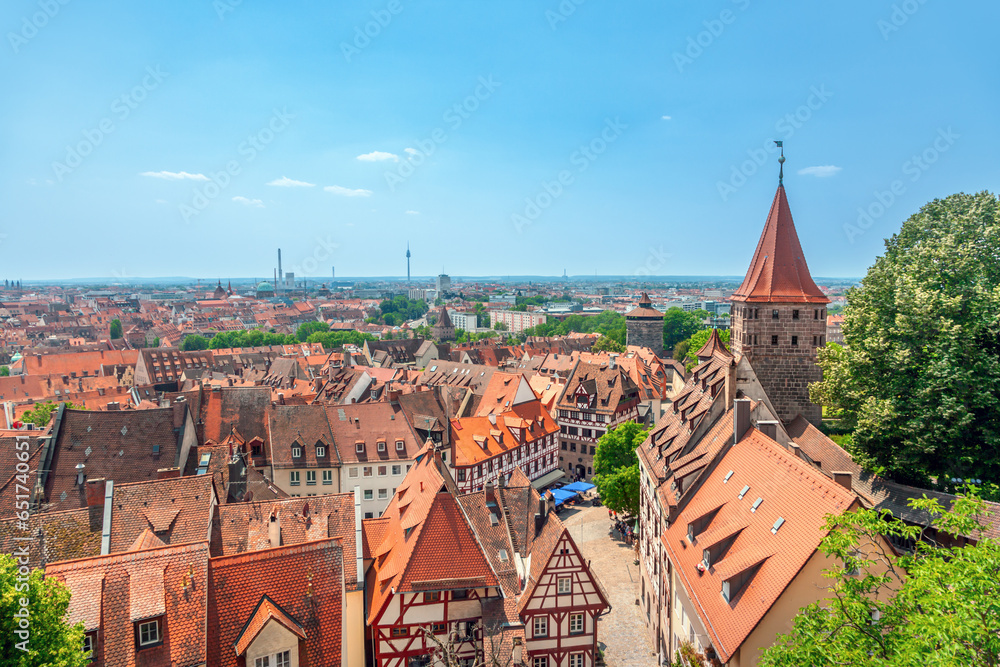 Nuremberg old town aerial panoramic view,