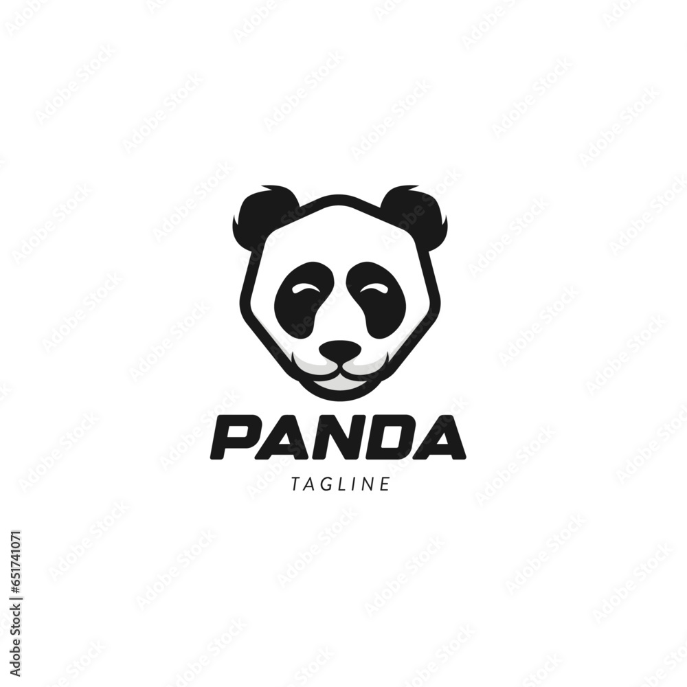 Naklejka premium Hexagon panda head ,Modern Cartoon smiling happy panda mascot Logo Symbol Design Template Flat Style Vector