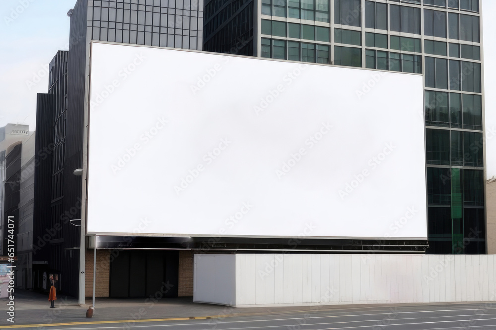 A large-format billboards next to each other on a street in a big city. A large-format billboards next to each other on a street in a big city.
