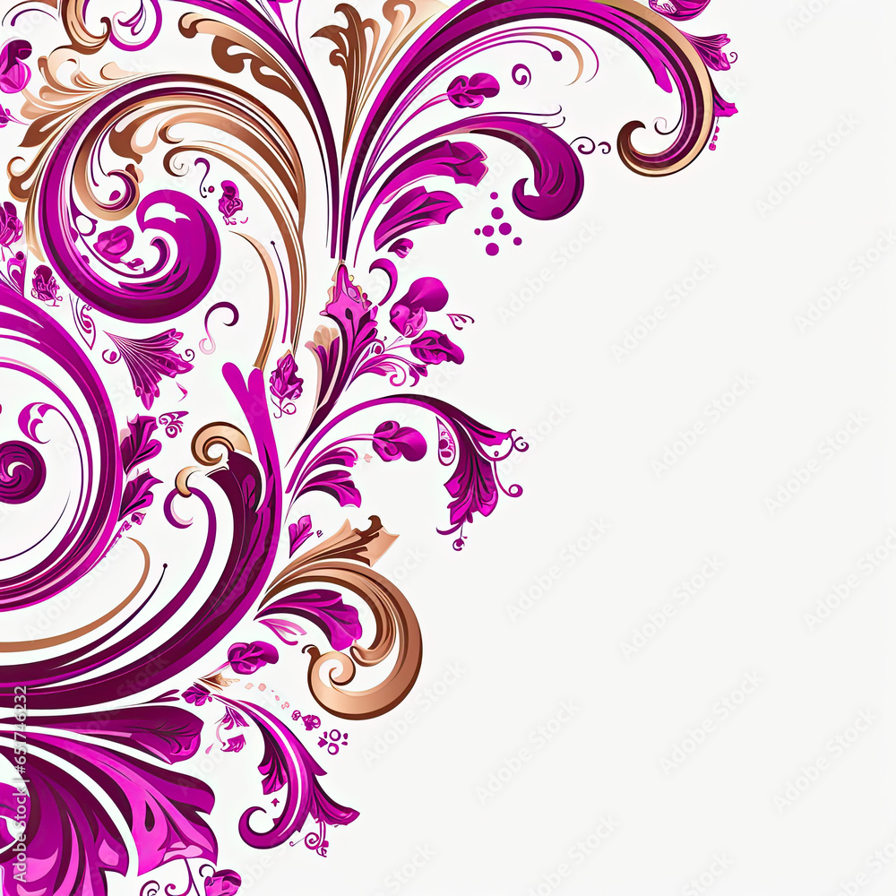 Magenta elaborate filigree corner borders on white Background, AI Generated Magenta elaborate filigree corner borders on white Background, AI Generated