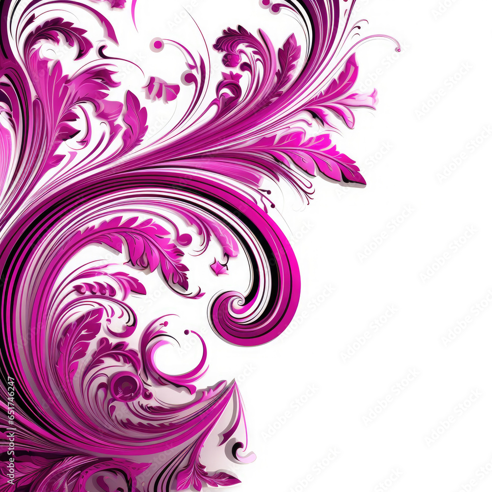 Magenta elaborate filigree corner borders on white Background, AI Generated Magenta elaborate filigree corner borders on white Background, AI Generated