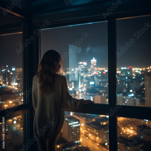Woman observing city lights