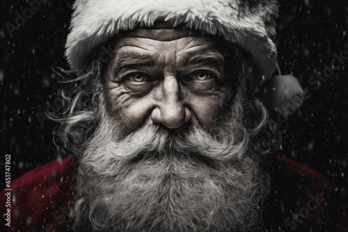 Brutal Santa Claus. Dramatic closeup portrait.