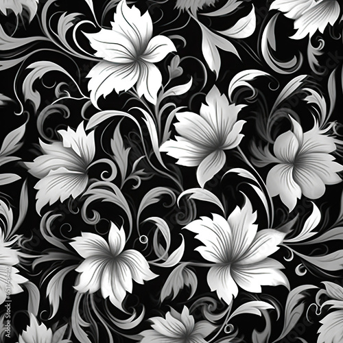 Vintage floral design pattern bright Black and white color insanely details AI Generated