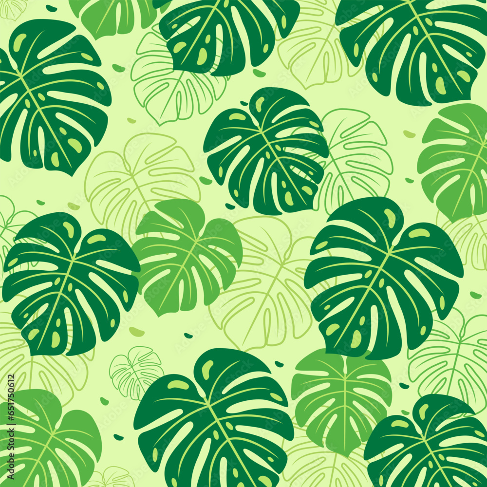 Vector hand drawn monstera leaves seamless pattern background Vector hand drawn monstera leaves seamless pattern background