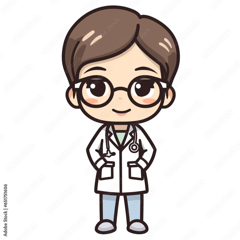 Cute smiling cartoon man doctor with a stethoscope isolated on white background.