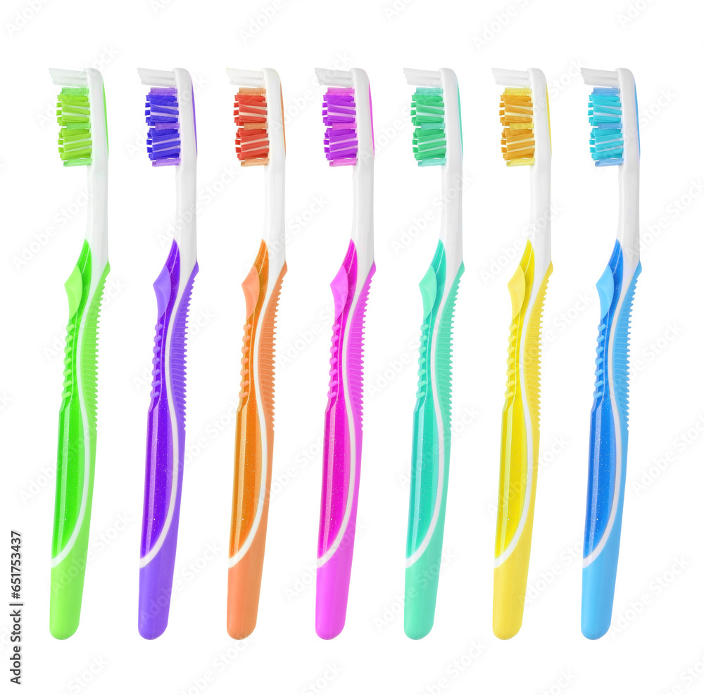 Set of colorful toothbrushes on white background Set of colorful toothbrushes on white background