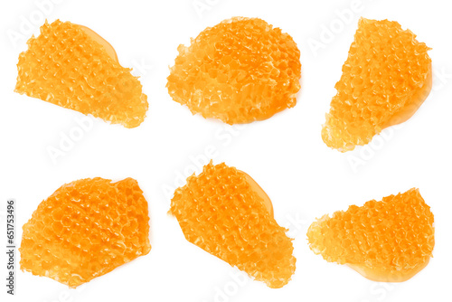 Set with pieces of honeycomb isolated on white