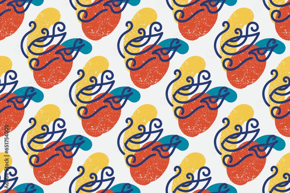 Abstract contemporary seamless pattern with hand drawn shapes, spots, dots and lines with textures. Vibrant boho print. Modern collage vector illustration Abstract contemporary seamless pattern with hand drawn shapes, spots, dots and lines with textures. Vibrant boho print. Modern collage vector illustration