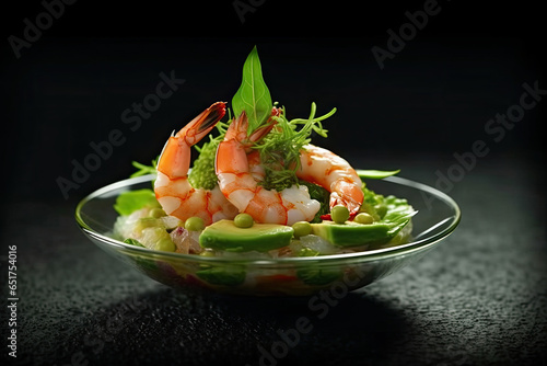 Plate of shrimp with lemon wedges on the side , Generative AI
