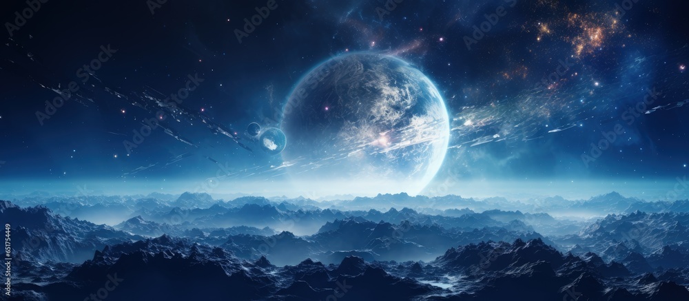 Illustration of a planet in space colored blue