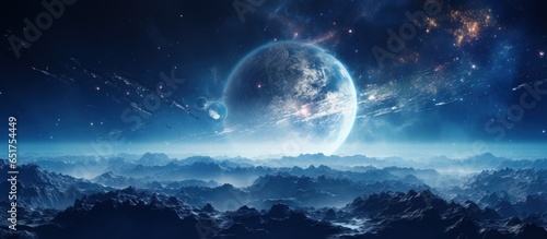 Illustration of a planet in space colored blue