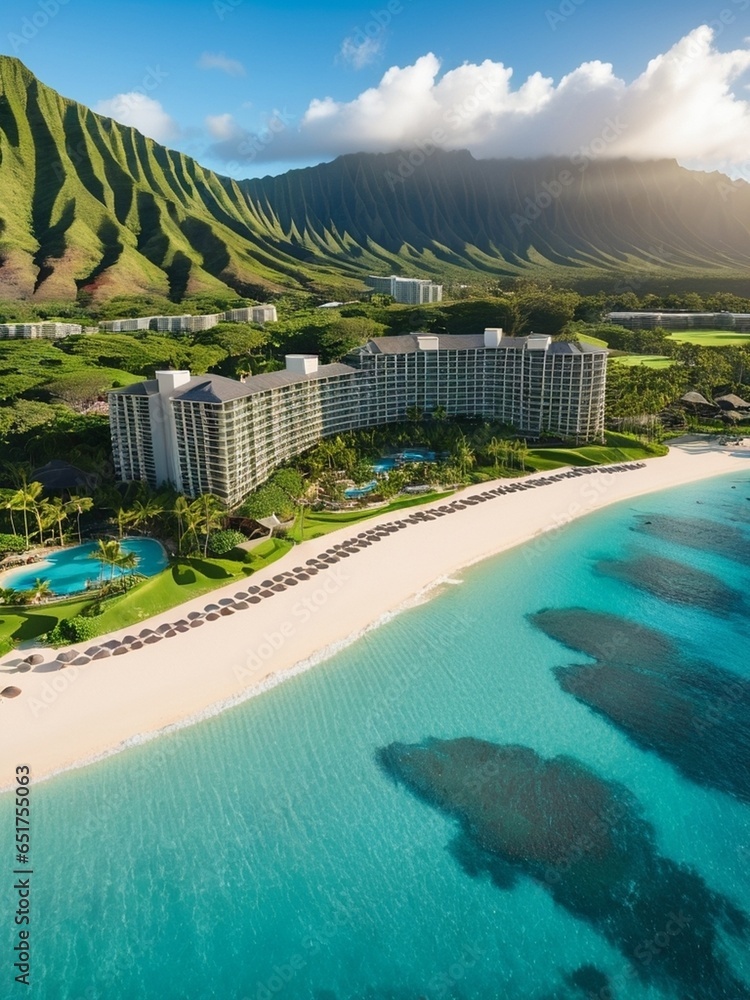 Paradise Found Hawaiian Beach Resort. AI Generated.