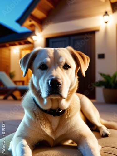 Unwind and Relax A Dog Friendly Vacation at a Serene Resort. AI Generated.