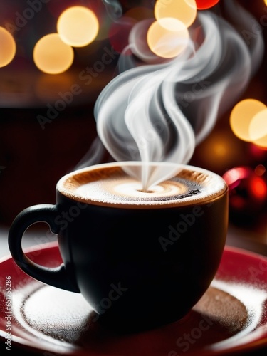 Cozy Christmas Delight A Steamy Cup of Festive Coffee. AI Generated.