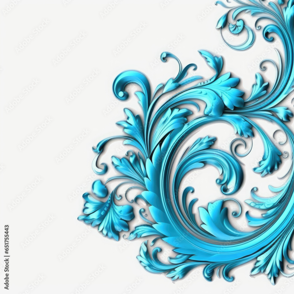 Nile Blue elaborate filigree corner borders on white Background, AI Generated Nile Blue elaborate filigree corner borders on white Background, AI Generated