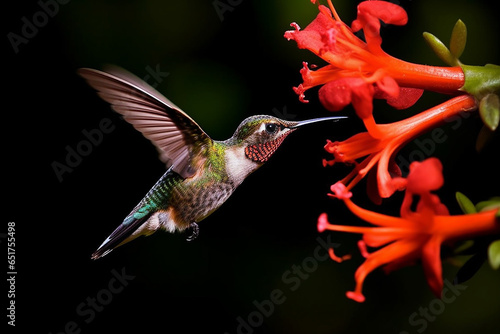 Ai Generate A beautiful hummingbird sipping nectar from a flower.