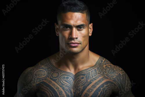  Polynesian man with a tattoo, portrait