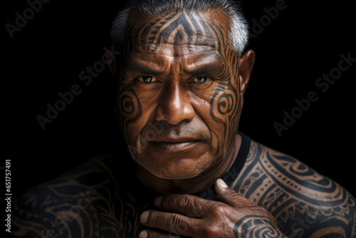  Polynesian man with a tattoo, portrait photo