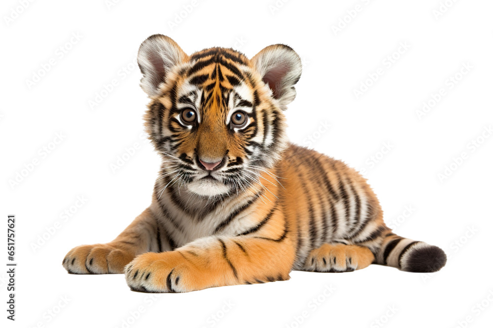 Fototapeta premium A cute baby tiger on a white background studio shot isolated PNG