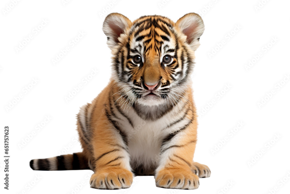 Fototapeta premium A cute baby tiger on a white background studio shot isolated PNG